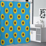 Blue Cute Sunflower Pattern Print Premium Shower Curtain