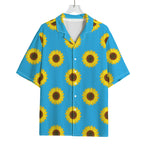 Blue Cute Sunflower Pattern Print Rayon Hawaiian Shirt