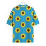 Blue Cute Sunflower Pattern Print Rayon Hawaiian Shirt