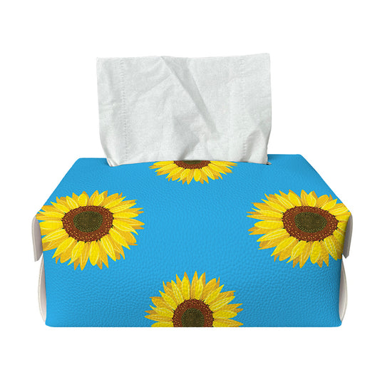 Blue Cute Sunflower Pattern Print Rectangle Tissue Box Cover