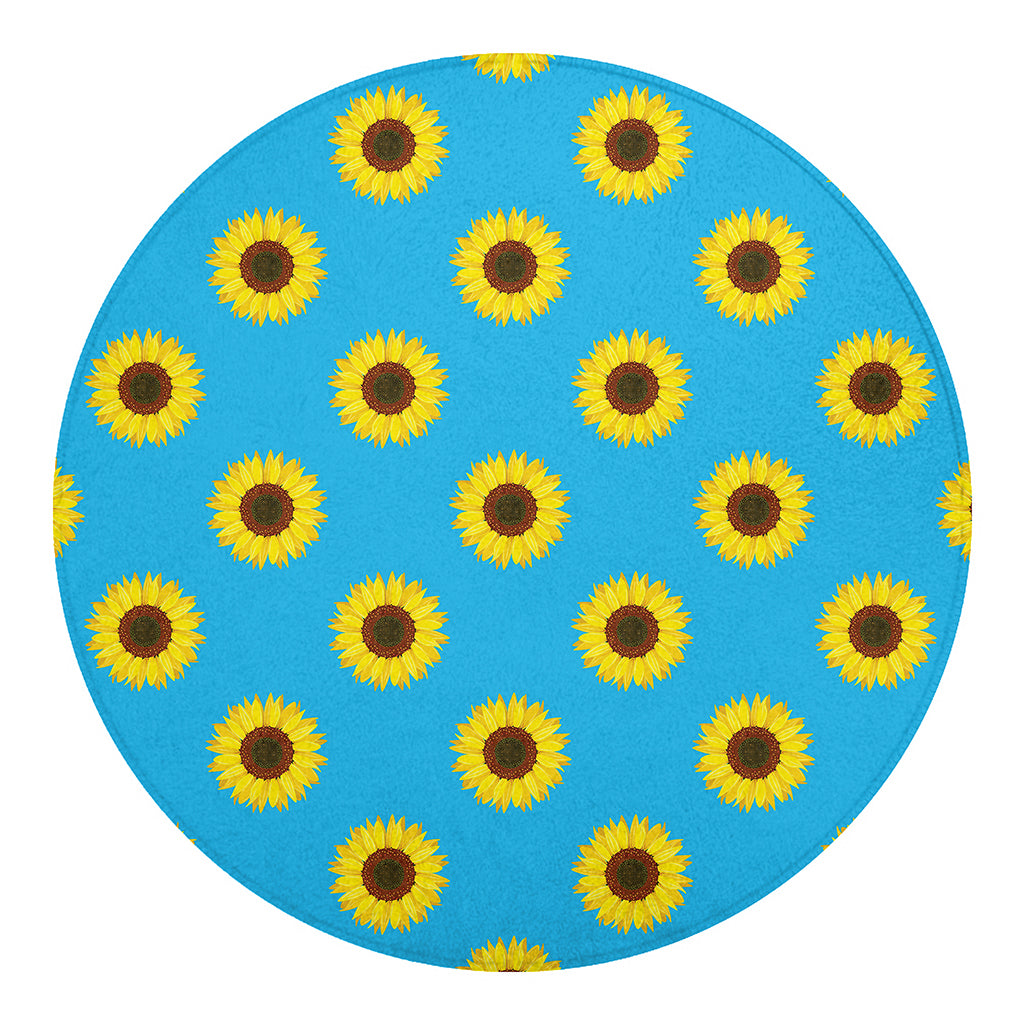 Blue Cute Sunflower Pattern Print Round Blanket