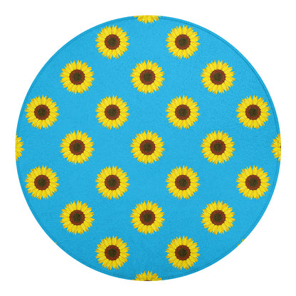 Blue Cute Sunflower Pattern Print Round Blanket
