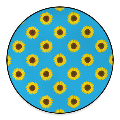 Blue Cute Sunflower Pattern Print Round Floor Mat