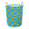 Blue Cute Sunflower Pattern Print Round Laundry Basket