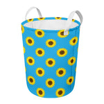 Blue Cute Sunflower Pattern Print Round Laundry Basket