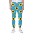 Blue Cute Sunflower Pattern Print Joggers