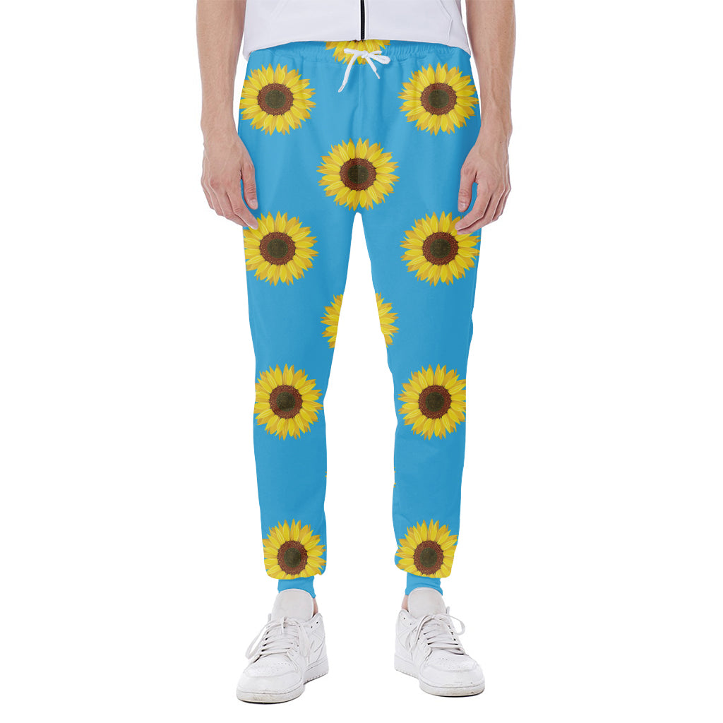 Blue Cute Sunflower Pattern Print Scuba Joggers