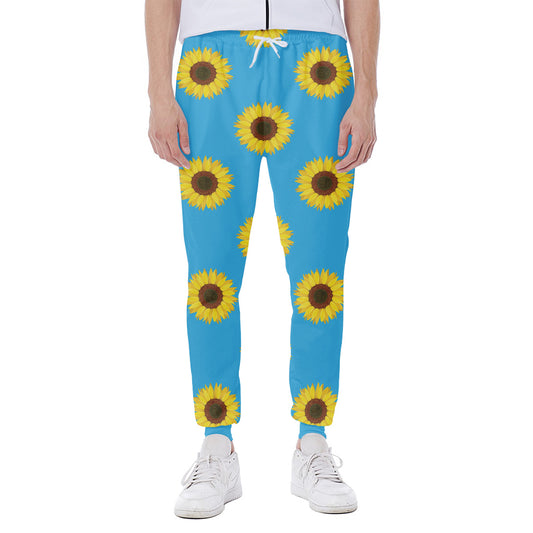 Blue Cute Sunflower Pattern Print Scuba Joggers