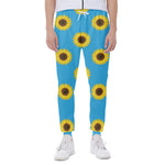 Blue Cute Sunflower Pattern Print Scuba Joggers