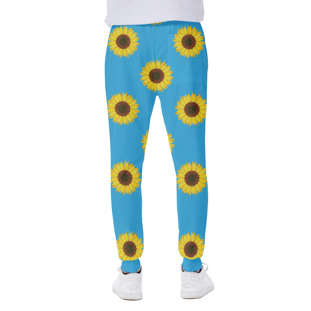 Blue Cute Sunflower Pattern Print Scuba Joggers