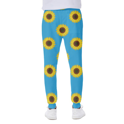 Blue Cute Sunflower Pattern Print Scuba Joggers