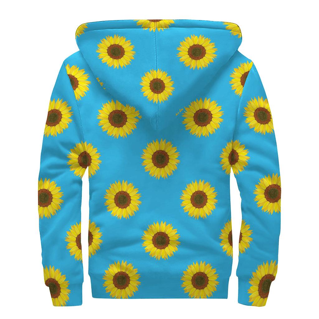 Blue Cute Sunflower Pattern Print Sherpa Lined Zip Up Hoodie