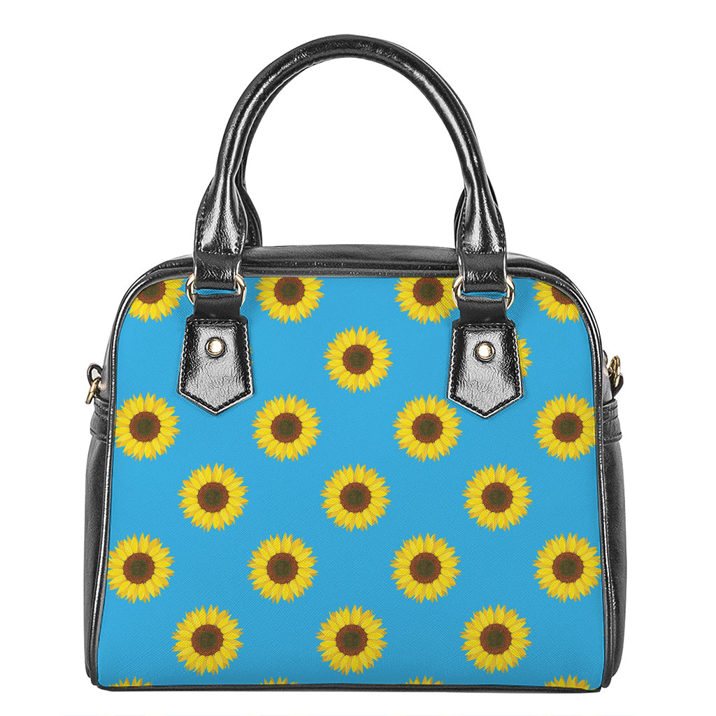 Blue Cute Sunflower Pattern Print Shoulder Handbag
