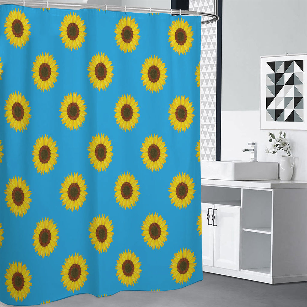 Blue Cute Sunflower Pattern Print Shower Curtain