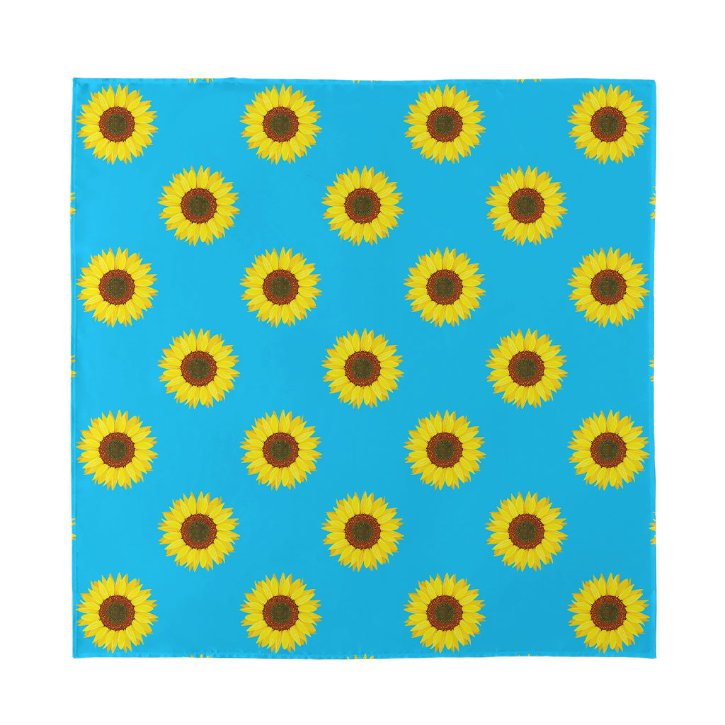 Blue Cute Sunflower Pattern Print Silk Bandana