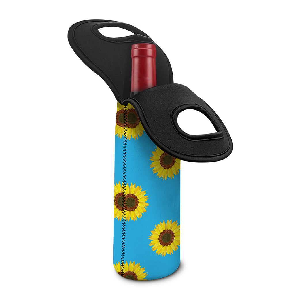 Blue Cute Sunflower Pattern Print Single Neoprene Wine Tote