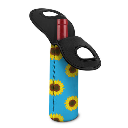 Blue Cute Sunflower Pattern Print Single Neoprene Wine Tote