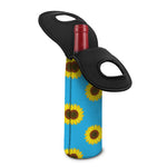 Blue Cute Sunflower Pattern Print Single Neoprene Wine Tote