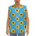 Blue Cute Sunflower Pattern Print Sleeveless Baseball Jersey