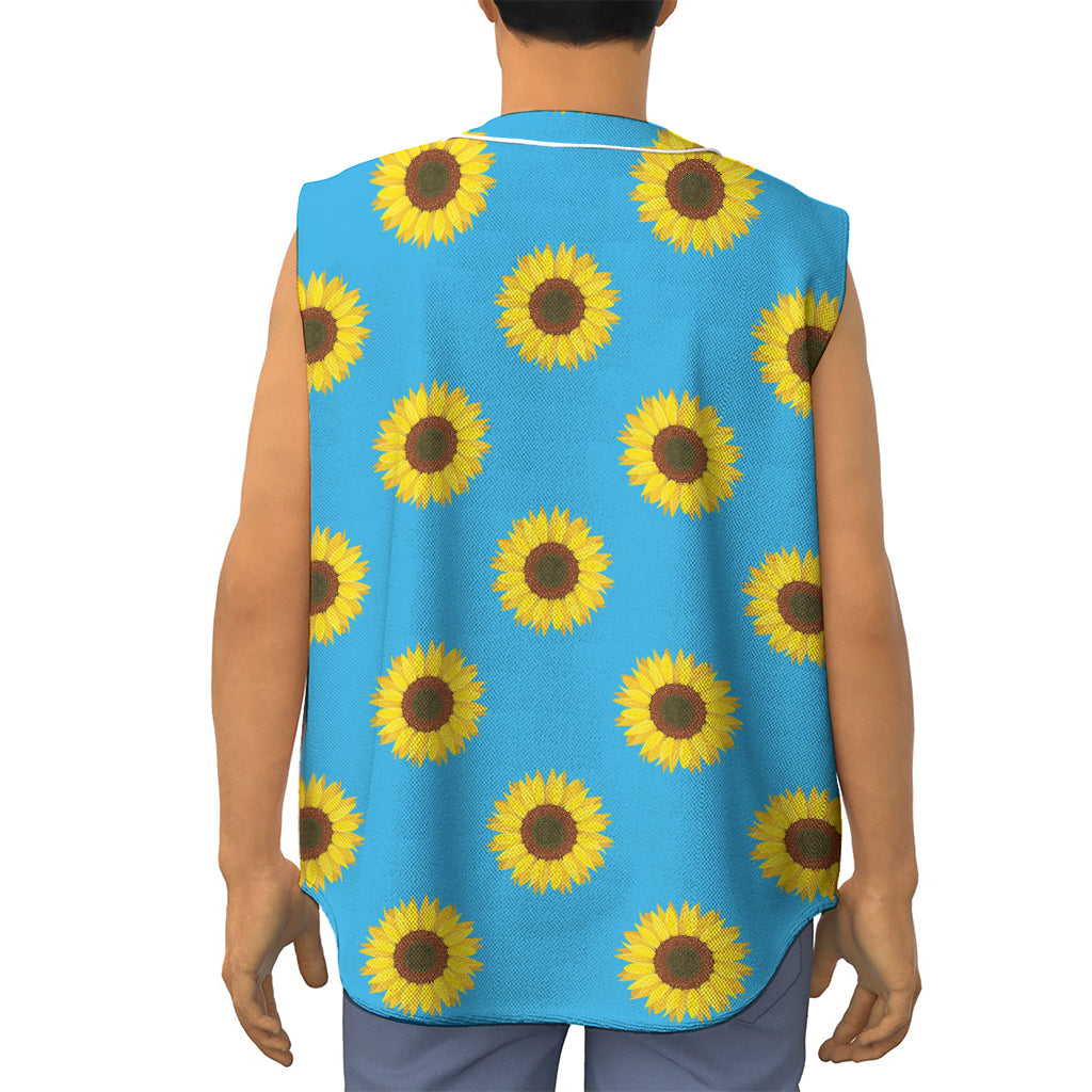 Blue Cute Sunflower Pattern Print Sleeveless Baseball Jersey