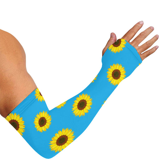 Blue Cute Sunflower Pattern Print Sun Protection Arm Sleeves