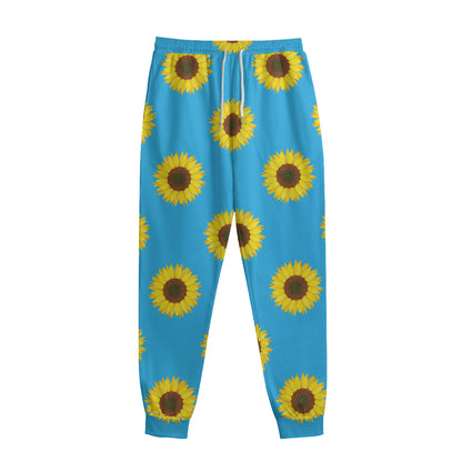 Blue Cute Sunflower Pattern Print Sweatpants