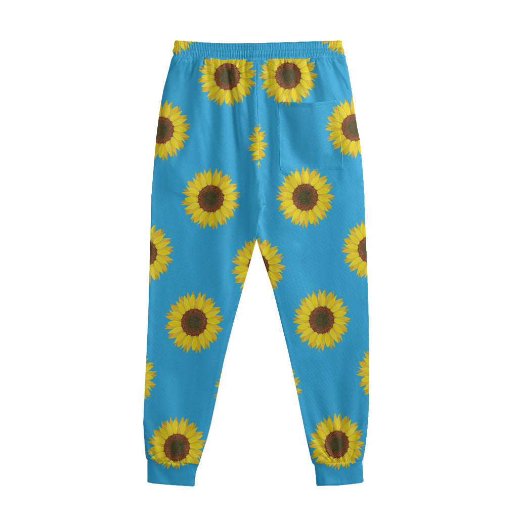 Blue Cute Sunflower Pattern Print Sweatpants