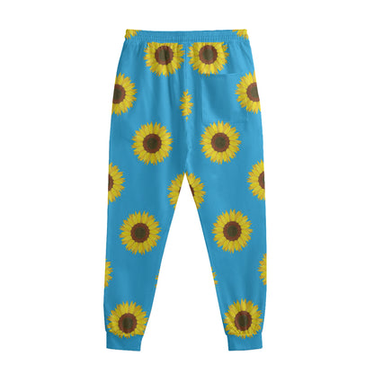 Blue Cute Sunflower Pattern Print Sweatpants