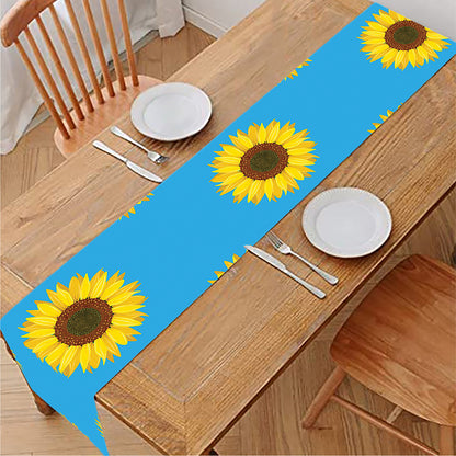 Blue Cute Sunflower Pattern Print Table Runner