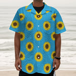 Blue Cute Sunflower Pattern Print Textured Short Sleeve Shirt