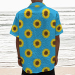 Blue Cute Sunflower Pattern Print Textured Short Sleeve Shirt