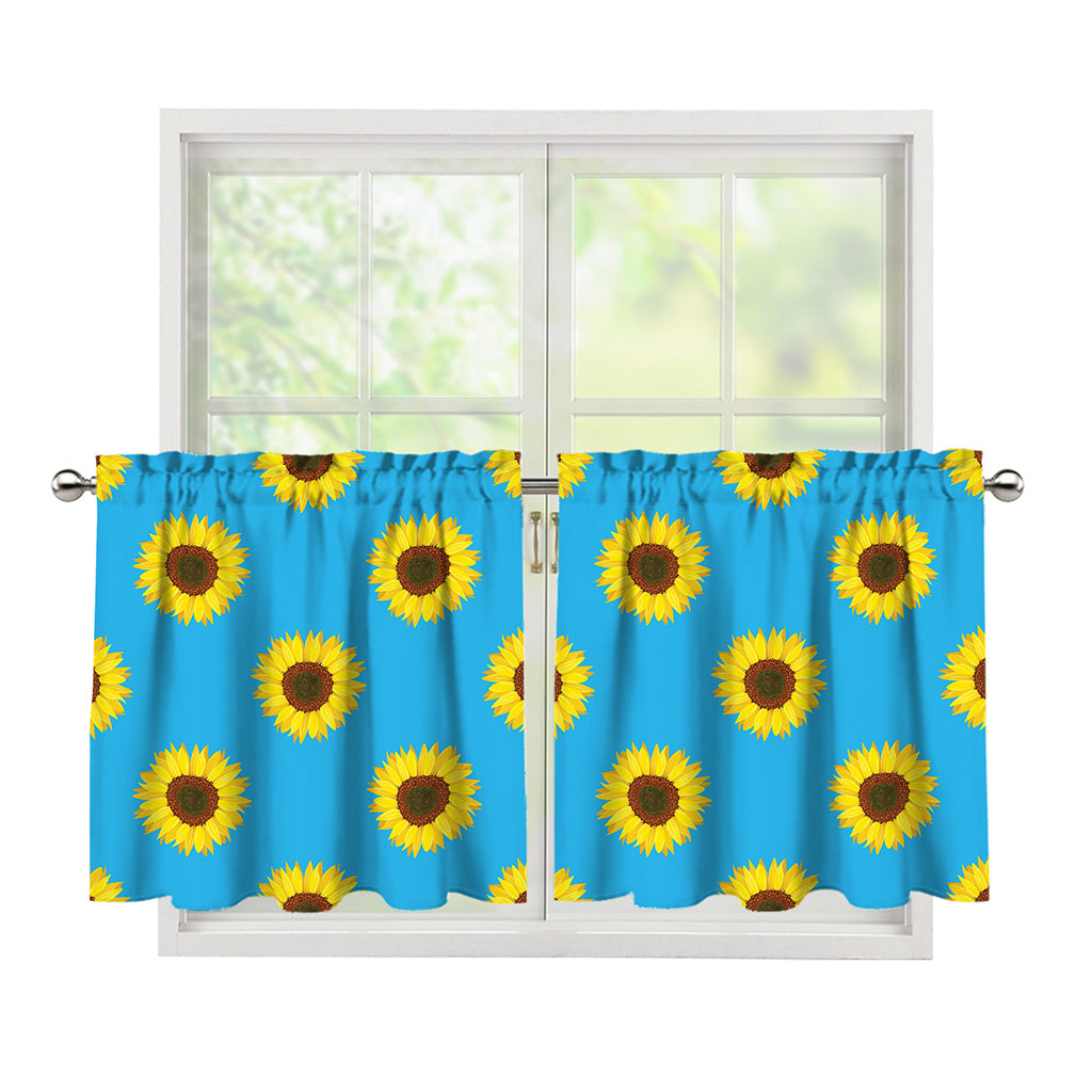 Blue Cute Sunflower Pattern Print Tier Curtains