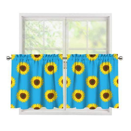 Blue Cute Sunflower Pattern Print Tier Curtains