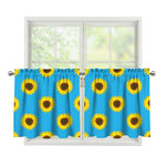 Blue Cute Sunflower Pattern Print Tier Curtains