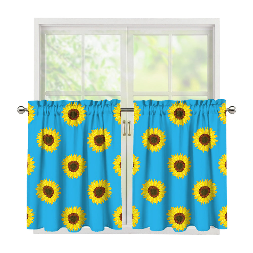 Blue Cute Sunflower Pattern Print Tier Curtains