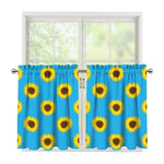 Blue Cute Sunflower Pattern Print Tier Curtains