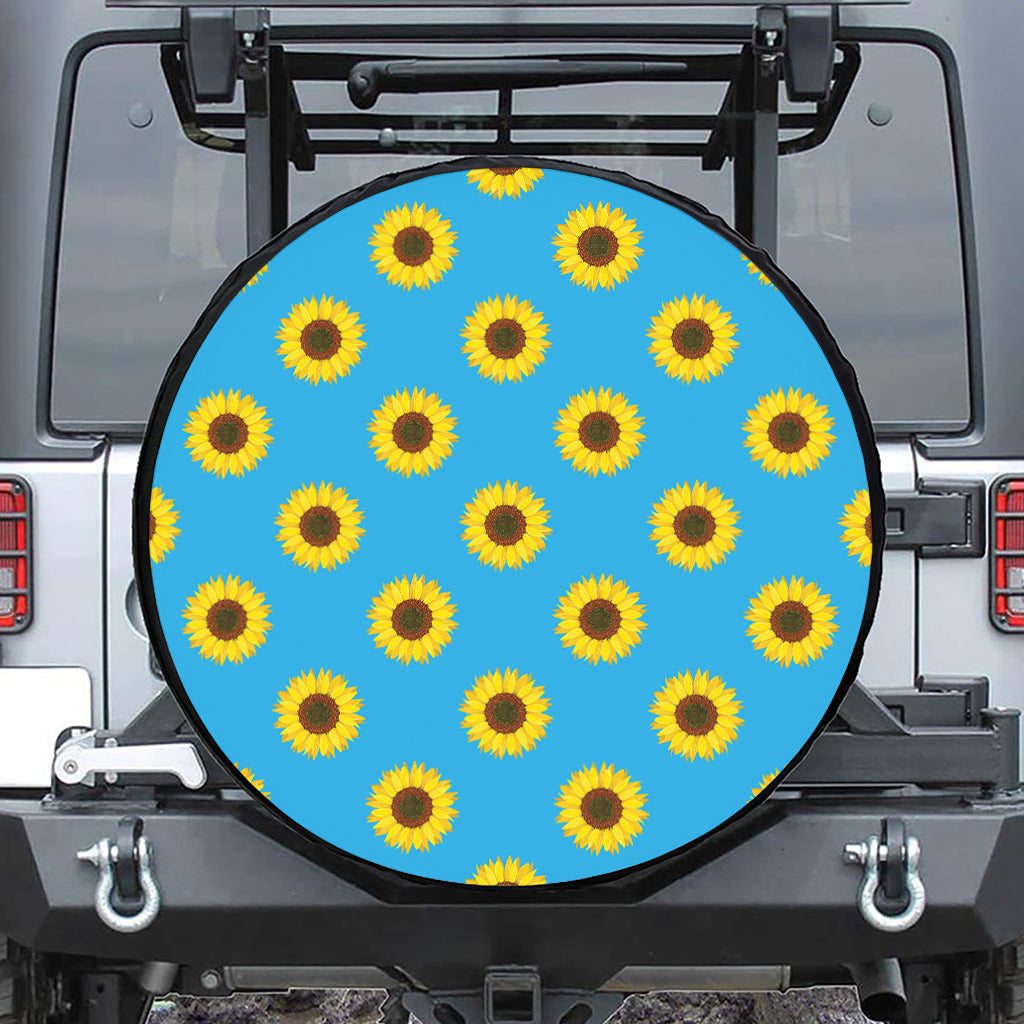 Blue Cute Sunflower Pattern Print Tire Cover