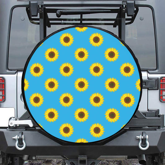 Blue Cute Sunflower Pattern Print Tire Cover