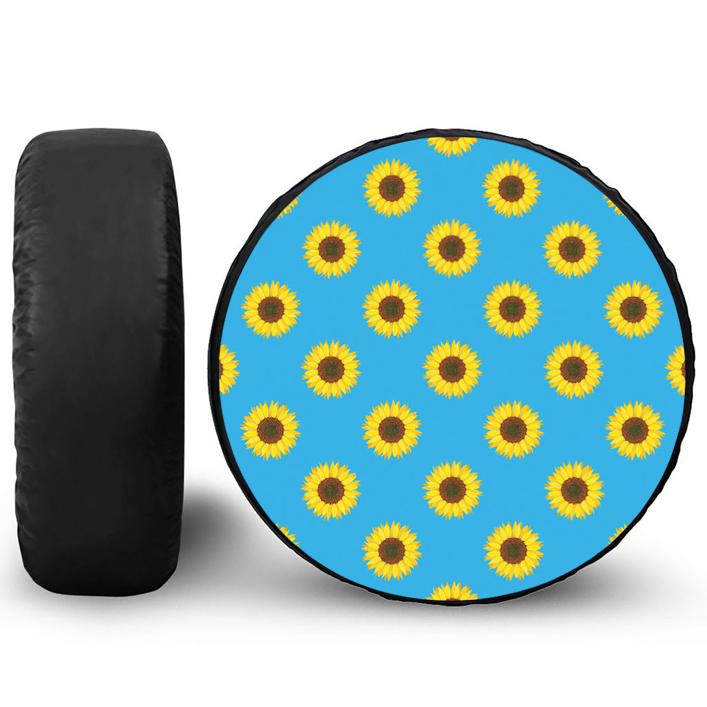 Blue Cute Sunflower Pattern Print Tire Cover