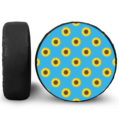 Blue Cute Sunflower Pattern Print Tire Cover