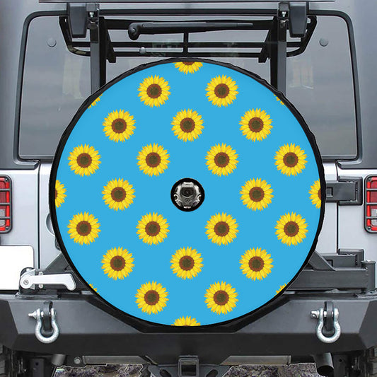 Blue Cute Sunflower Pattern Print Tire Cover With Camera Hole