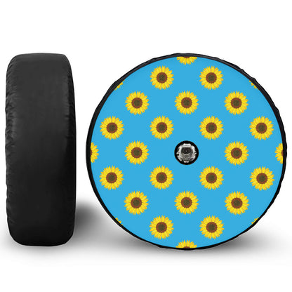 Blue Cute Sunflower Pattern Print Tire Cover With Camera Hole