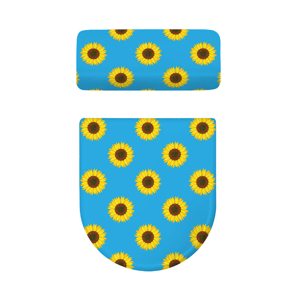 Blue Cute Sunflower Pattern Print Toilet Lid And Tank Cover Set