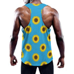 Blue Cute Sunflower Pattern Print Training Tank Top
