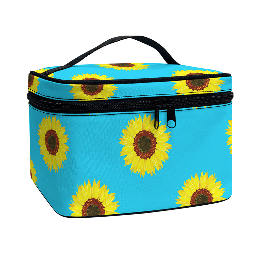 Blue Cute Sunflower Pattern Print Travel Makeup Bag