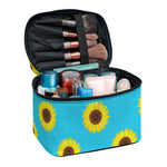 Blue Cute Sunflower Pattern Print Travel Makeup Bag