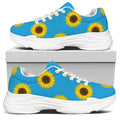 Blue Cute Sunflower Pattern Print White Chunky Shoes