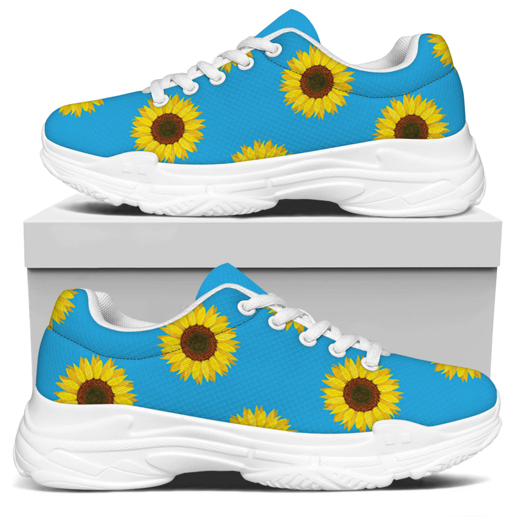 Blue Cute Sunflower Pattern Print White Chunky Shoes