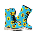 Blue Cute Sunflower Pattern Print Winter Boots