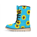 Blue Cute Sunflower Pattern Print Winter Boots